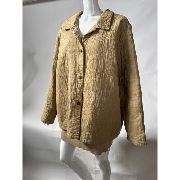 Womens Beige Quilted Button-Up Jacket By BTB Woman 2X 100% Cotton Made In Canada - Picture 11 of 14